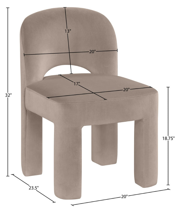 Meridian Furniture Celine Sculptural Velvet Dining Chair with Stain Resistant Upholstery for Modern Rooms Taupe 88013Taupe-C