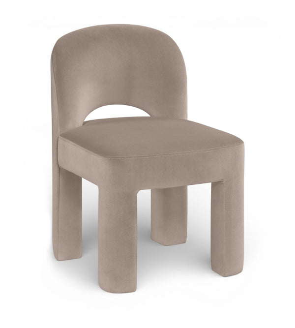 Meridian Furniture Celine Sculptural Velvet Dining Chair with Stain Resistant Upholstery for Modern Rooms Taupe 88013Taupe-C