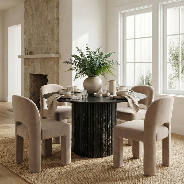 Meridian Furniture Celine Sculptural Velvet Dining Chair with Stain Resistant Upholstery for Modern Rooms Taupe 88013Taupe-C