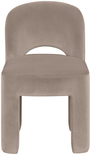 Meridian Furniture Celine Sculptural Velvet Dining Chair with Stain Resistant Upholstery for Modern Rooms Taupe 88013Taupe-C