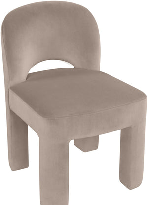 Meridian Furniture Celine Sculptural Velvet Dining Chair with Stain Resistant Upholstery for Modern Rooms Taupe 88013Taupe-C