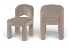 Meridian Furniture Celine Sculptural Velvet Dining Chair with Stain Resistant Upholstery for Modern Rooms Taupe 88013Taupe-C