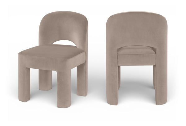 Meridian Furniture Celine Sculptural Velvet Dining Chair with Stain Resistant Upholstery for Modern Rooms Taupe 88013Taupe-C