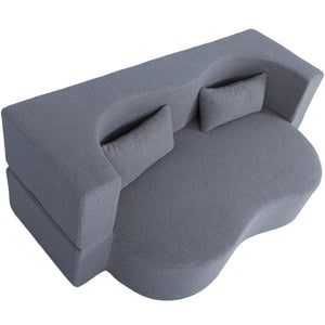 English Elm 2-in-1 Convertible Sofa Bed - Full Size Folding Loveseat with Plush Teddy Fabric, No Assembly Needed Grey W3163P322890