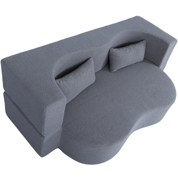English Elm 2-in-1 Convertible Sofa Bed - Full Size Folding Loveseat with Plush Teddy Fabric, No Assembly Needed Grey W3163P322890