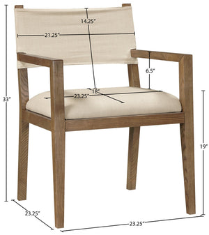 Meridian Furniture Avon Linen Performance Upholstered Arm Chair with Solid Ash Frame for Dining Rooms 88014Beige-AC