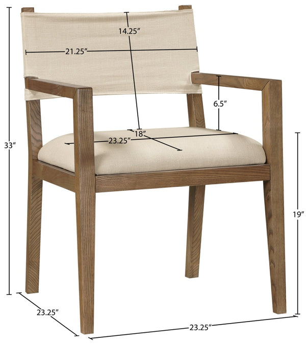 Meridian Furniture Avon Linen Performance Upholstered Arm Chair with Solid Ash Frame for Dining Rooms 88014Beige-AC