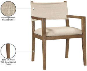 Meridian Furniture Avon Linen Performance Upholstered Arm Chair with Solid Ash Frame for Dining Rooms 88014Beige-AC