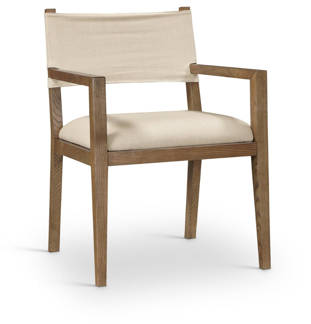 Meridian Furniture Avon Linen Performance Upholstered Arm Chair with Solid Ash Frame for Dining Rooms 88014Beige-AC