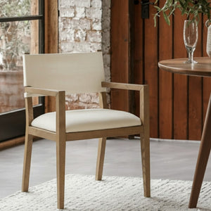 Meridian Furniture Avon Linen Performance Upholstered Arm Chair with Solid Ash Frame for Dining Rooms 88014Beige-AC