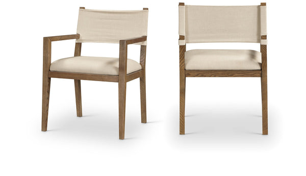 Meridian Furniture Avon Linen Performance Upholstered Arm Chair with Solid Ash Frame for Dining Rooms 88014Beige-AC