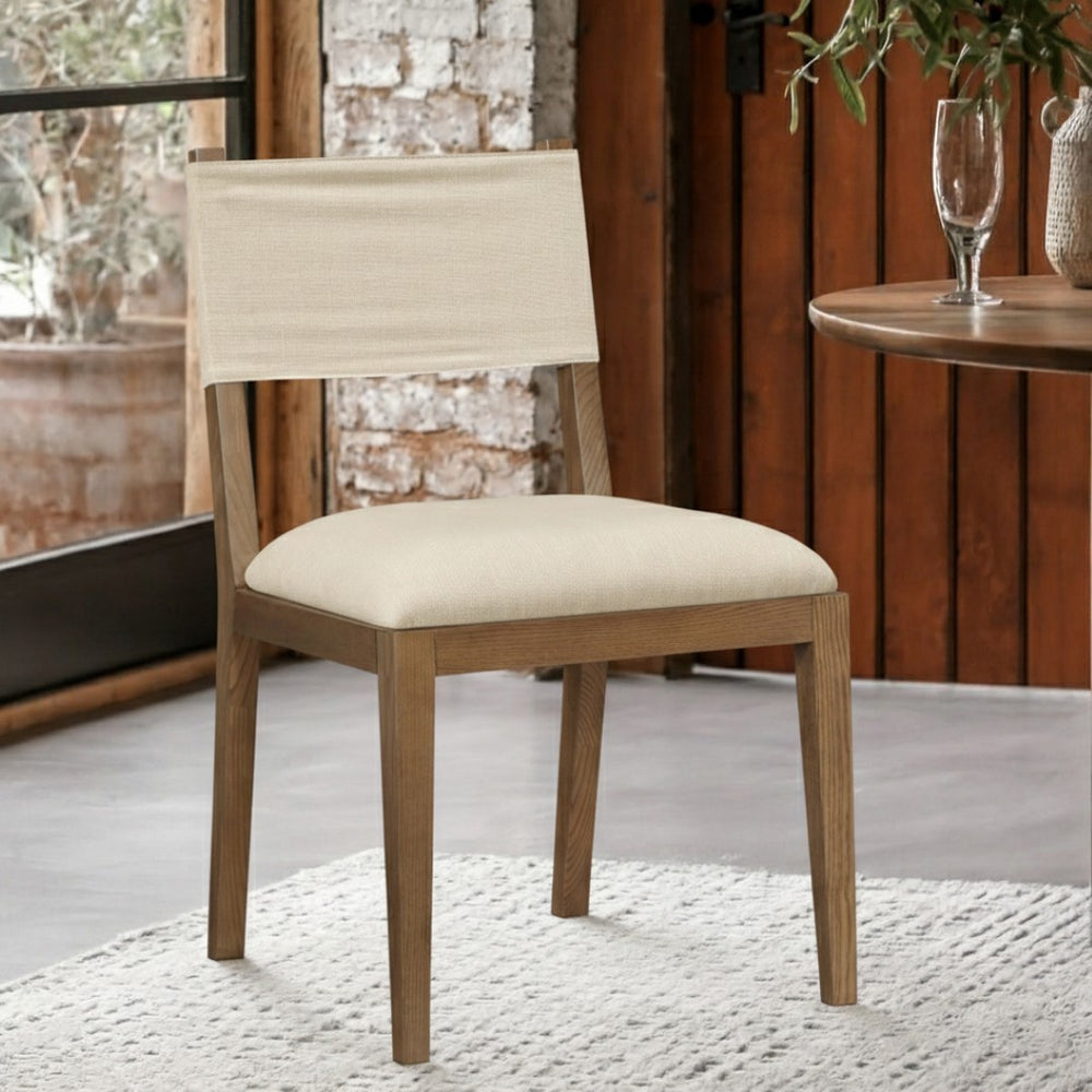 Meridian Furniture Avon Beige Performance Fabric Dining Chair with Solid Ash Frame in Walnut Finish 88014Beige-SC