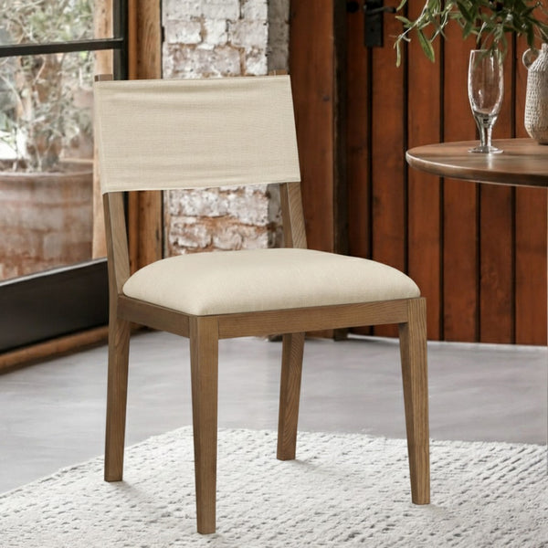 Meridian Furniture Avon Beige Performance Fabric Dining Chair with Solid Ash Frame in Walnut Finish 88014Beige-SC