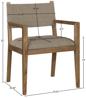 Meridian Furniture Avon Upholstered Arm Chair Solid Ash Frame Linen Performance Fabric Dining Room 88014Brown-AC