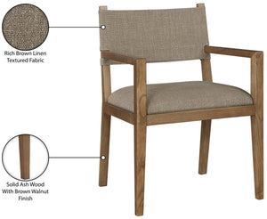 Meridian Furniture Avon Upholstered Arm Chair Solid Ash Frame Linen Performance Fabric Dining Room 88014Brown-AC