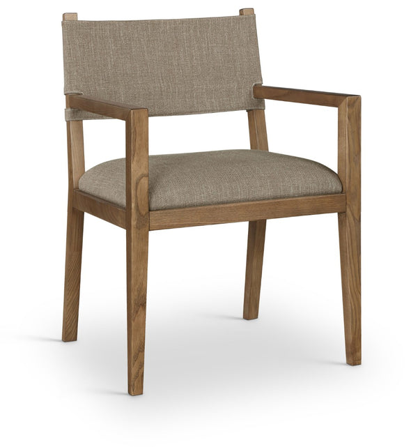 Meridian Furniture Avon Upholstered Arm Chair Solid Ash Frame Linen Performance Fabric Dining Room 88014Brown-AC