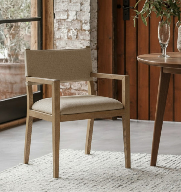 Meridian Furniture Avon Upholstered Arm Chair Solid Ash Frame Linen Performance Fabric Dining Room 88014Brown-AC