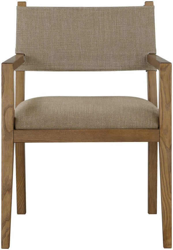 Meridian Furniture Avon Upholstered Arm Chair Solid Ash Frame Linen Performance Fabric Dining Room 88014Brown-AC