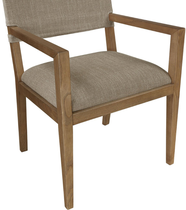 Meridian Furniture Avon Upholstered Arm Chair Solid Ash Frame Linen Performance Fabric Dining Room 88014Brown-AC