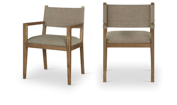 Meridian Furniture Avon Upholstered Arm Chair Solid Ash Frame Linen Performance Fabric Dining Room 88014Brown-AC