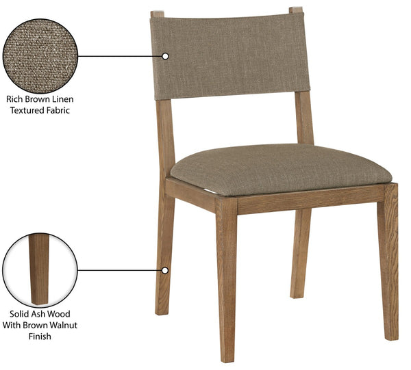 Meridian Furniture Avon Upholstered Dining Chair with Ash Wood Frame and Stain Resistant Linen Fabric 88014Brown-SC