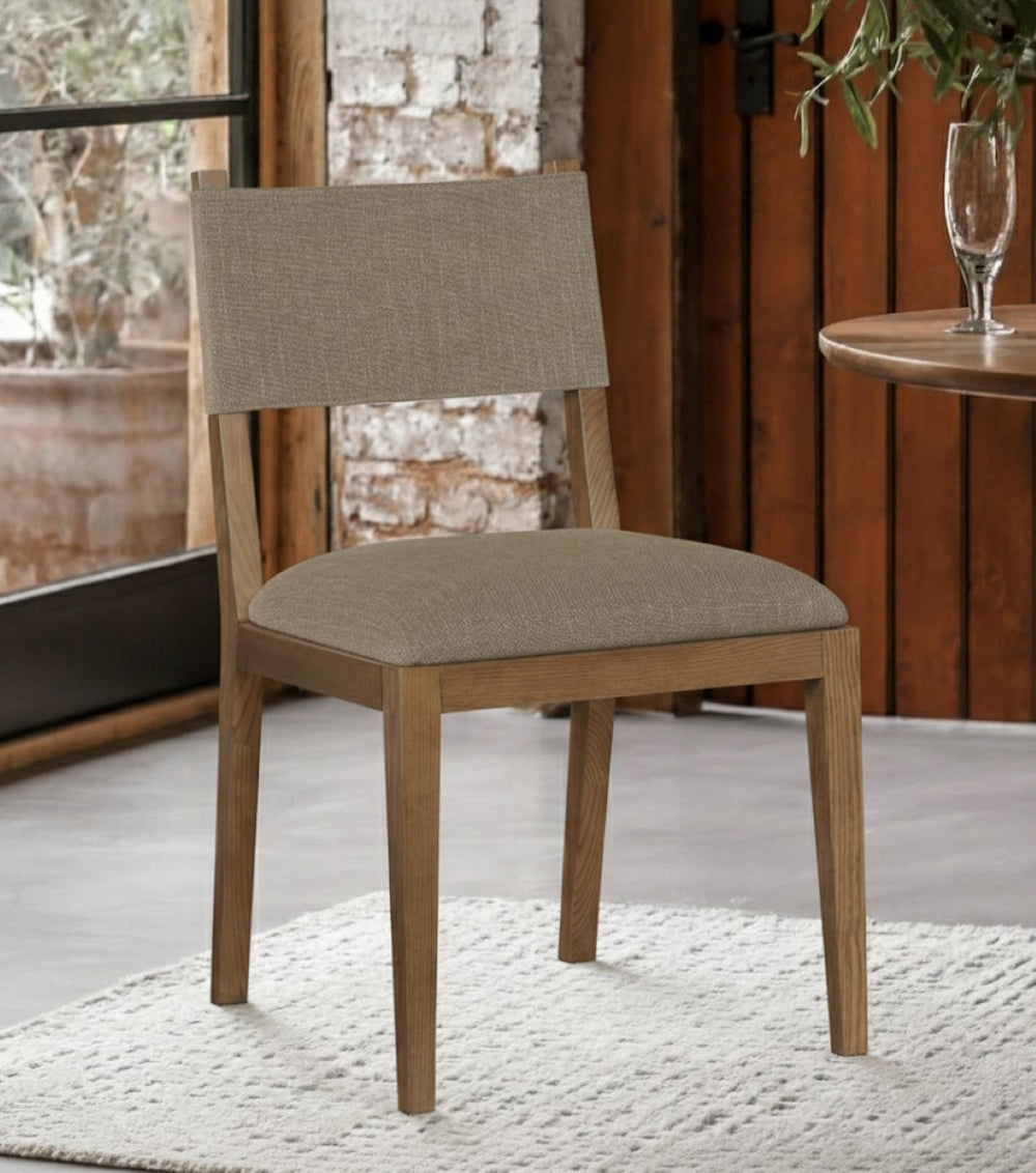 Meridian Furniture Avon Upholstered Dining Chair with Ash Wood Frame and Stain Resistant Linen Fabric 88014Brown-SC
