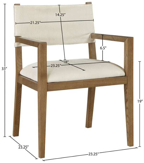 Meridian Furniture Avon Cream Linen Performance Upholstered Arm Chair with Solid Ash Walnut Legs 88014Cream-AC