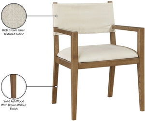 Meridian Furniture Avon Cream Linen Performance Upholstered Arm Chair with Solid Ash Walnut Legs 88014Cream-AC