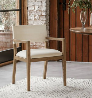 Meridian Furniture Avon Cream Linen Performance Upholstered Arm Chair with Solid Ash Walnut Legs 88014Cream-AC
