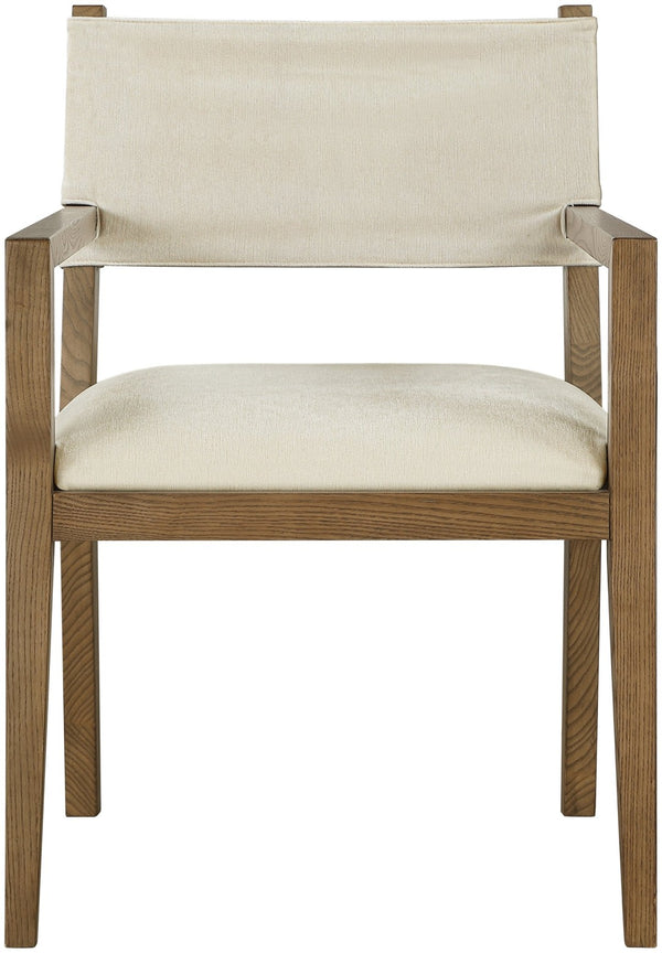 Meridian Furniture Avon Cream Linen Performance Upholstered Arm Chair with Solid Ash Walnut Legs 88014Cream-AC