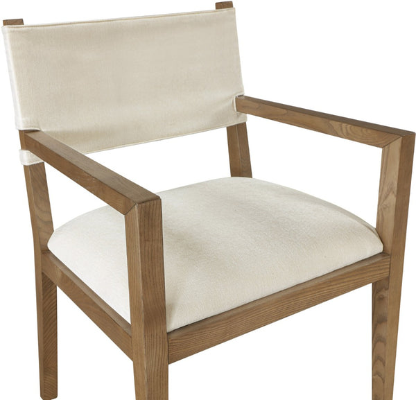 Meridian Furniture Avon Cream Linen Performance Upholstered Arm Chair with Solid Ash Walnut Legs 88014Cream-AC