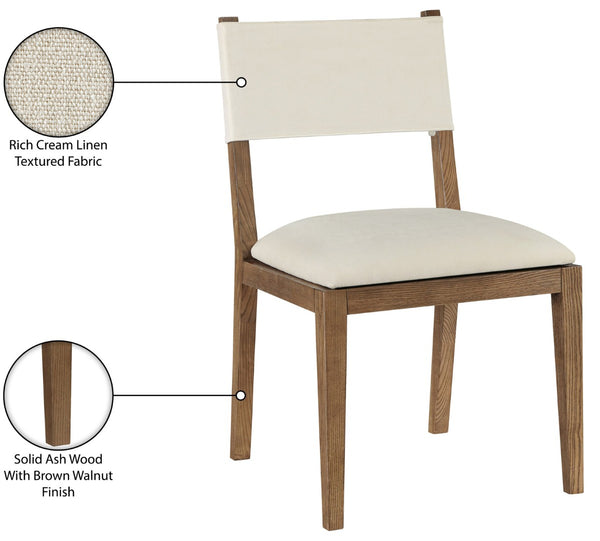 Meridian Furniture Avon Performance Upholstered Side Chair Solid Ash Frame Walnut Legs Dining Room 88014Cream-SC