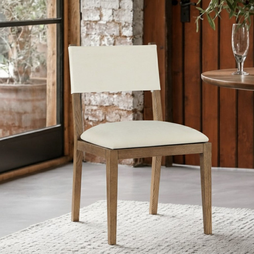 Meridian Furniture Avon Performance Upholstered Side Chair Solid Ash Frame Walnut Legs Dining Room 88014Cream-SC