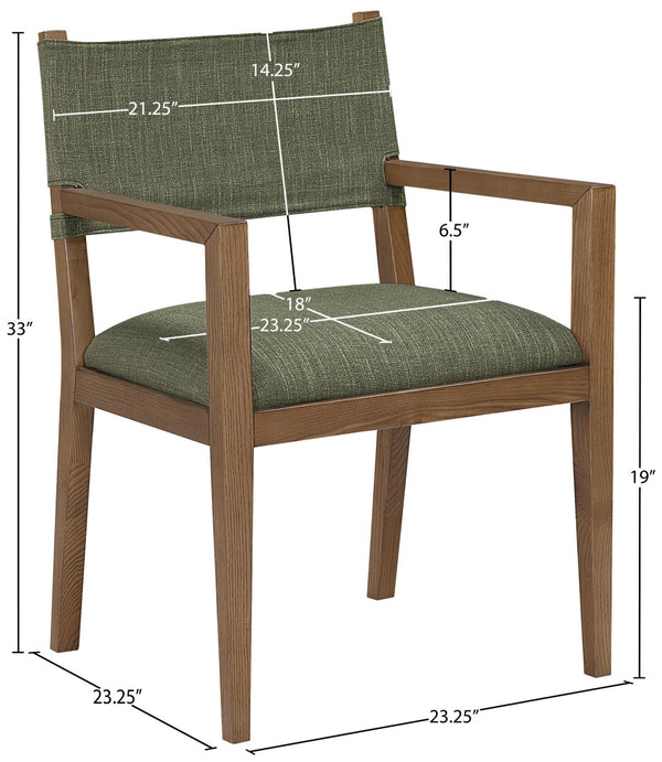 Meridian Furniture Avon Olive Performance Fabric Arm Chair with Ash Wood Frame for Dining Rooms 88014Olive-AC