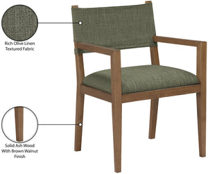 Meridian Furniture Avon Olive Performance Fabric Arm Chair with Ash Wood Frame for Dining Rooms 88014Olive-AC