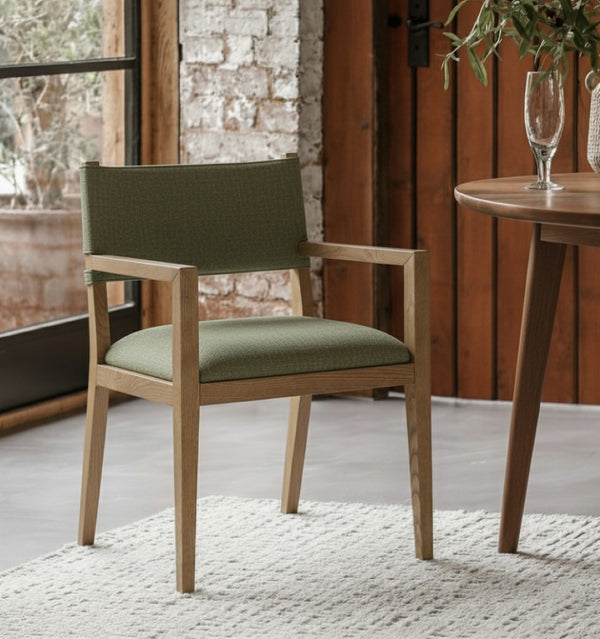 Meridian Furniture Avon Olive Performance Fabric Arm Chair with Ash Wood Frame for Dining Rooms 88014Olive-AC