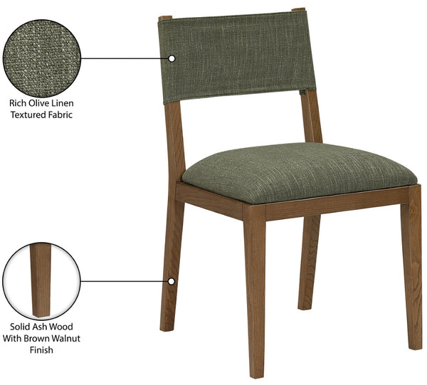 Meridian Furniture Avon Olive Linen Performance Upholstered Side Chair with Solid Ash Wood Frame 88014Olive-SC