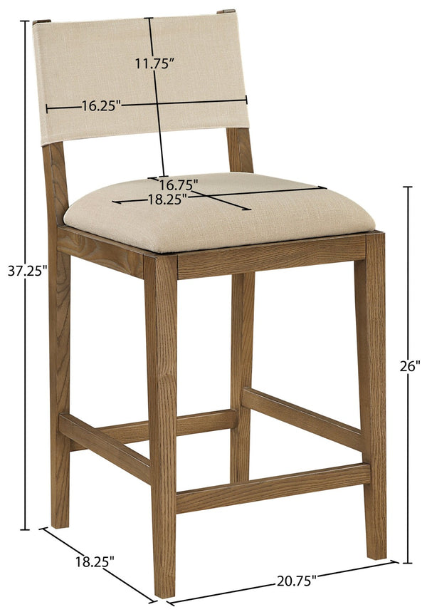 Meridian Furniture Avon Upholstered Counter Stool Walnut Ash Frame Stain Resistant Linen Kitchen Island 88015Beige-C