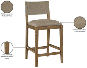 Meridian Furniture Avon Performance Fabric Counter Stool with Ash Wood Frame for Kitchen Islands 88015Brown-C