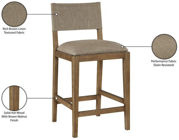 Meridian Furniture Avon Performance Fabric Counter Stool with Ash Wood Frame for Kitchen Islands 88015Brown-C