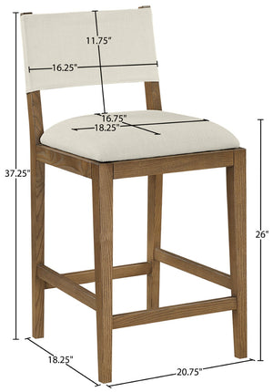 Meridian Furniture Avon Ash Wood Counter Stool with Stain Resistant Linen Fabric for Kitchen Islands 88015Cream-C