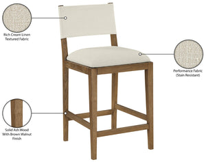 Meridian Furniture Avon Ash Wood Counter Stool with Stain Resistant Linen Fabric for Kitchen Islands 88015Cream-C