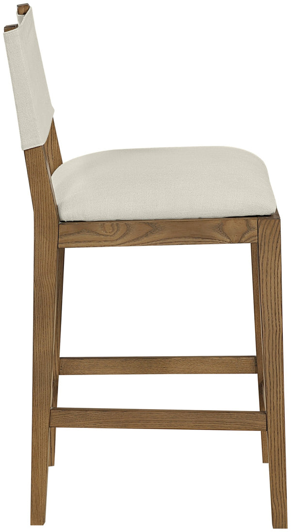 Meridian Furniture Avon Ash Wood Counter Stool with Stain Resistant Linen Fabric for Kitchen Islands 88015Cream-C
