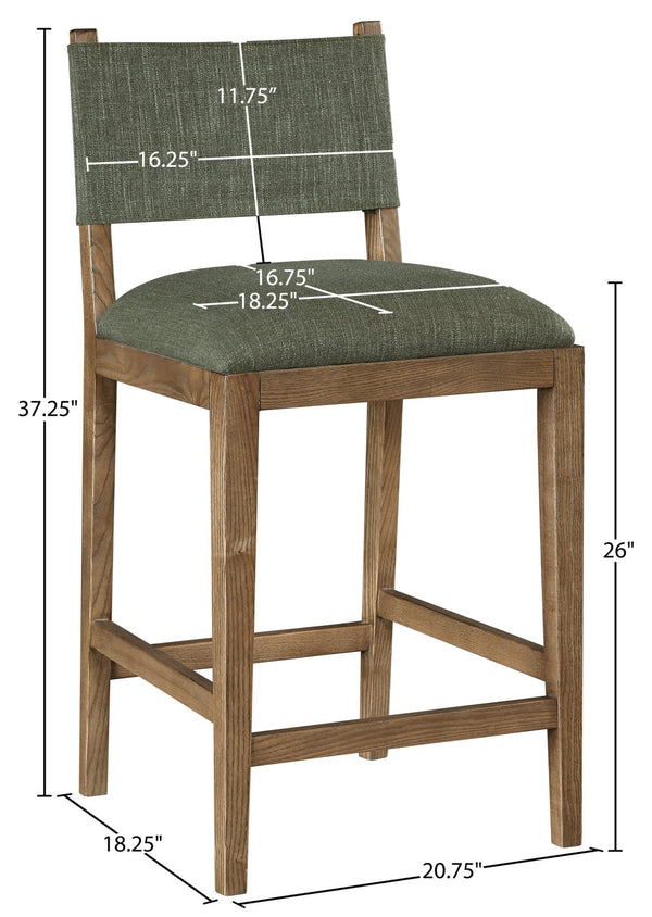 Meridian Furniture Avon Earthy Olive Performance Fabric Counter Stool with Solid Ash Walnut Frame 88015Olive-C
