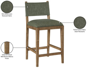 Meridian Furniture Avon Earthy Olive Performance Fabric Counter Stool with Solid Ash Walnut Frame 88015Olive-C