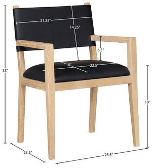 Meridian Furniture Avon Vegan Leather Dining Arm Chair with Ash Wood Legs for Modern Spaces 88016Black-AC