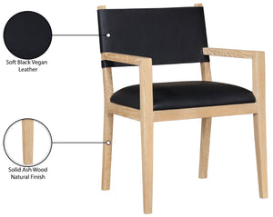 Meridian Furniture Avon Vegan Leather Dining Arm Chair with Ash Wood Legs for Modern Spaces 88016Black-AC
