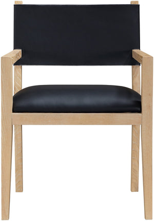 Meridian Furniture Avon Vegan Leather Dining Arm Chair with Ash Wood Legs for Modern Spaces 88016Black-AC
