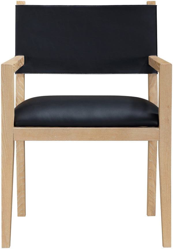 Meridian Furniture Avon Vegan Leather Dining Arm Chair with Ash Wood Legs for Modern Spaces 88016Black-AC
