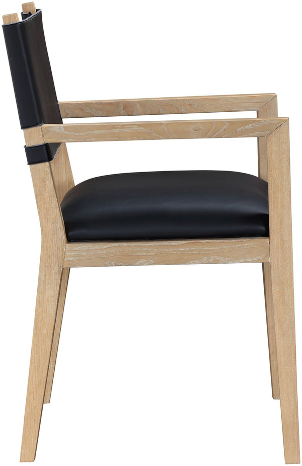 Meridian Furniture Avon Vegan Leather Dining Arm Chair with Ash Wood Legs for Modern Spaces 88016Black-AC